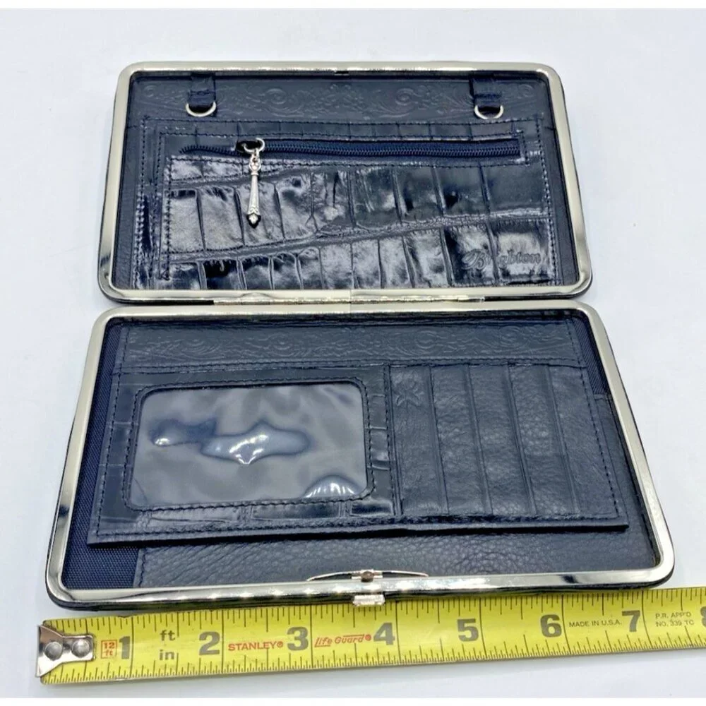 Brighton Black Leather Small Organizer Checkbook Bag Wallet Clutch 7.5 x 4.5”